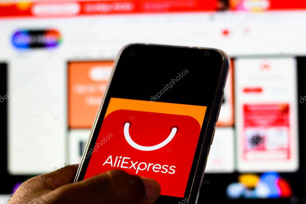 December 1, 2019, Brazil. In this photo illustration the AliExpress logo is displayed on a smartphone.