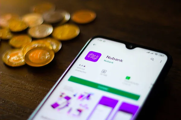December 30, 2019, Brazil. In this photo illustration the Nubank logo app is seen displayed on a smartphone — Stock Photo, Image