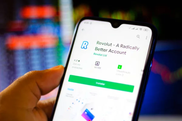 December 30, 2019, Brazil. In this photo illustration the Revolut logo app is seen displayed on a smartphone — Stock Photo, Image