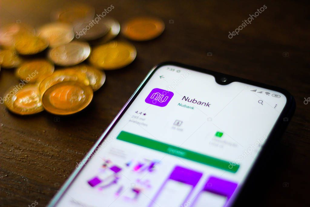 December 30, 2019, Brazil. In this photo illustration the Nubank logo app is seen displayed on a smartphone.