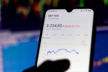 Bu resimde Sp 500 'ün borsa verileri akıllı telefondan izlenmektedir.