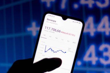 Bu resimde Ibovespa 'nın borsa verileri akıllı telefondan görülüyor.
