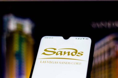 15 Şubat 2020, Brezilya. Bu resimde Spotifylas Vegas Sands Corp 'un web sitesi akıllı telefondan sergileniyor.