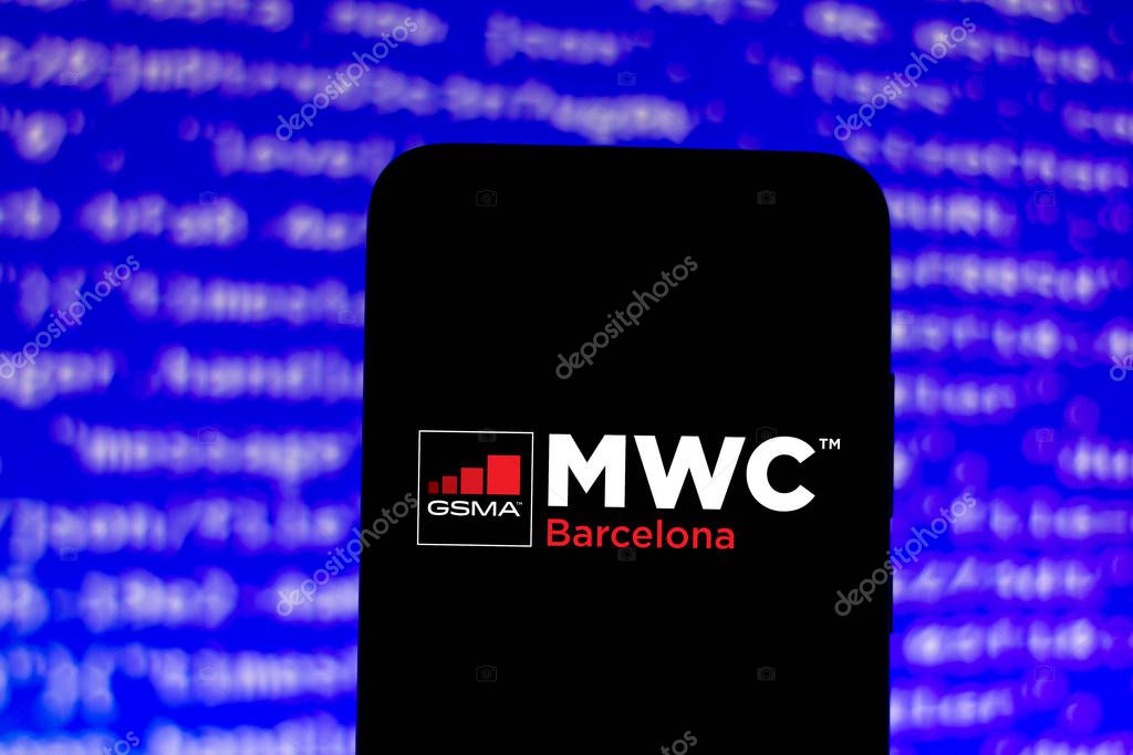 February 18, 2020, Brazil. In this photo illustration the GSMA Mobile World Congress (MWC) logo app is seen displayed on a smartphone.