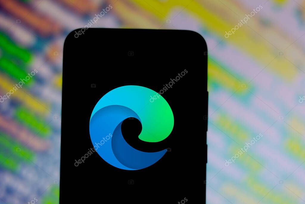 February 18, 2020, Brazil. In this photo illustration the Microsoft Edge logo app is seen displayed on a smartphone.