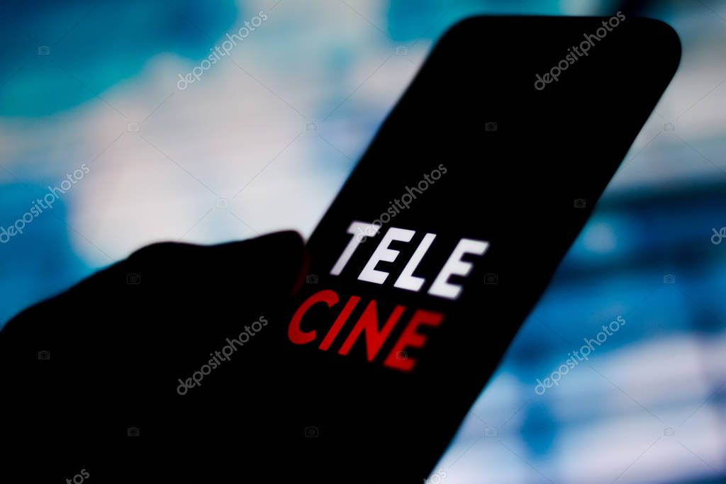 February 24, 2020, Brazil. In this photo illustration a Telecine logo seen displayed on a smartphone.