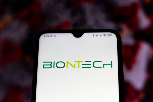 Mars 2020 Brasilien Denna Bild Illustration Biontech Logotyp Visas Smartphone — Stockfoto