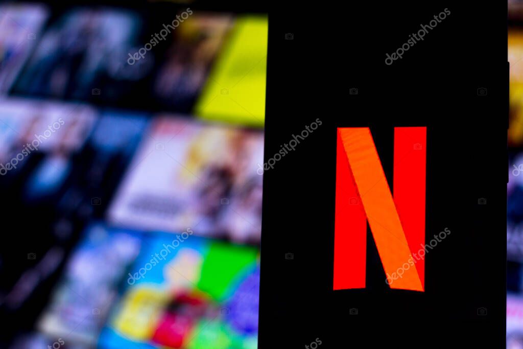 April 3, 2020, Brazil. In this photo illustration a Netflix logo seen displayed on a smartphone.