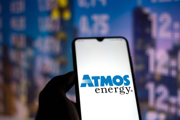 Maja 2020 Brazylia Tej Ilustracji Logo Atmos Energy Corporation Wyświetlane — Zdjęcie stockowe