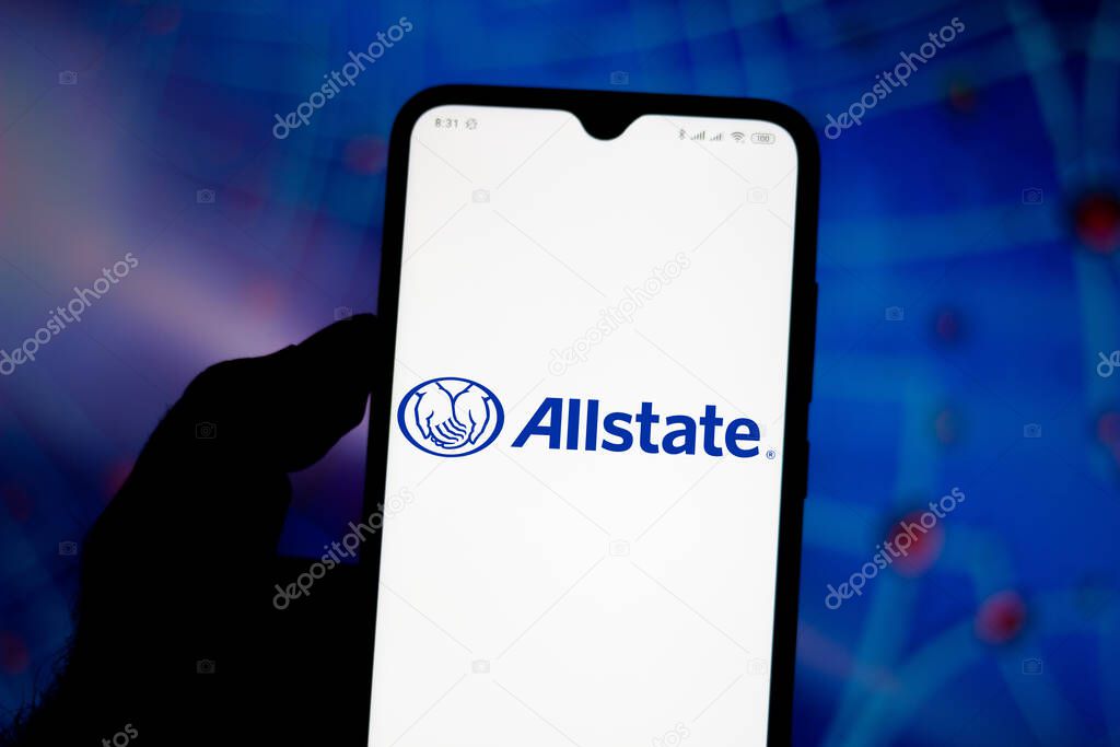 May 10, 2020, Brazil. In this photo illustration the Allstate Corporation logo seen displayed on a smartphone.