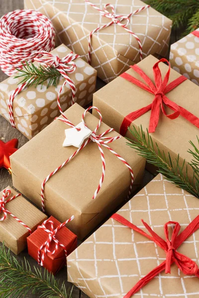 Collection of Christmas gift boxes and decoration. — Stock Photo, Image