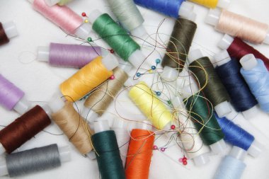 Beyaz kumaşta renkli iplik