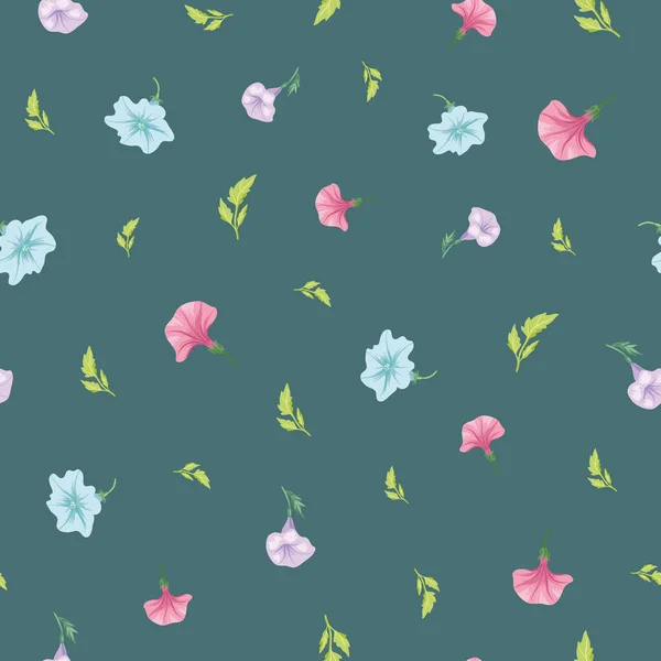 Vecteur vert pastel petites fleurs et feuilles de pétunia — Image vectorielle