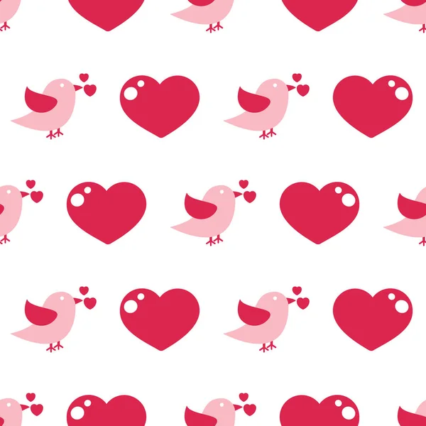 Vektor rotes Herz mit Liebesvogel nahtlosem Muster — Stockvektor