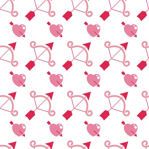 Vektor rosa Herz mit Bogen, Pfeil nahtlose Muster — Stockvektor