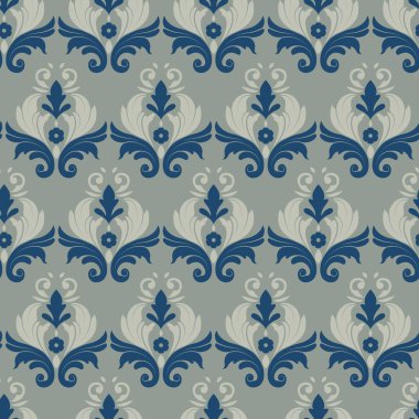 Vektör kraliyet mavisi ve bej geleneksel damaskesiz desen arkaplanı