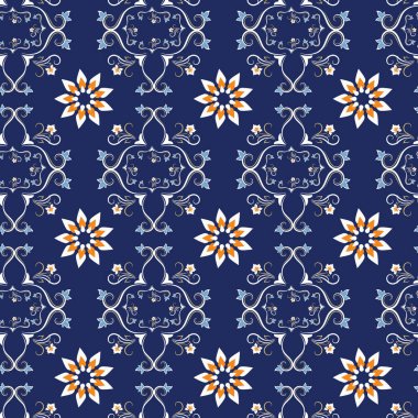 Vektör kraliyet mavisi, turuncu, beyaz lamasyon desensiz arkaplan