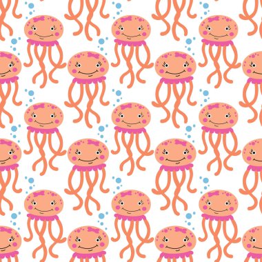 Beyaz yüzeyde şirin kawaii ahtapot desensiz arkaplan
