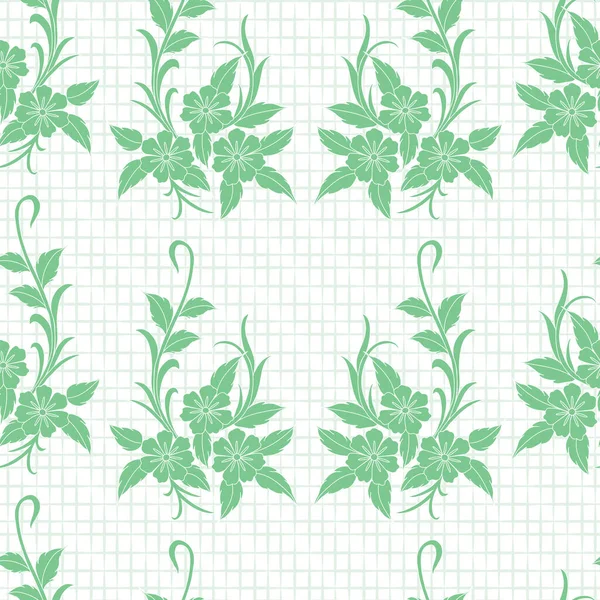 Ramo de flores verde pastel vectorial con textura de verificación sin costuras patrón de fondo — Archivo Imágenes Vectoriales