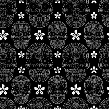 Çiçeksiz desenli siyah beyaz şeker kafatası vektörü