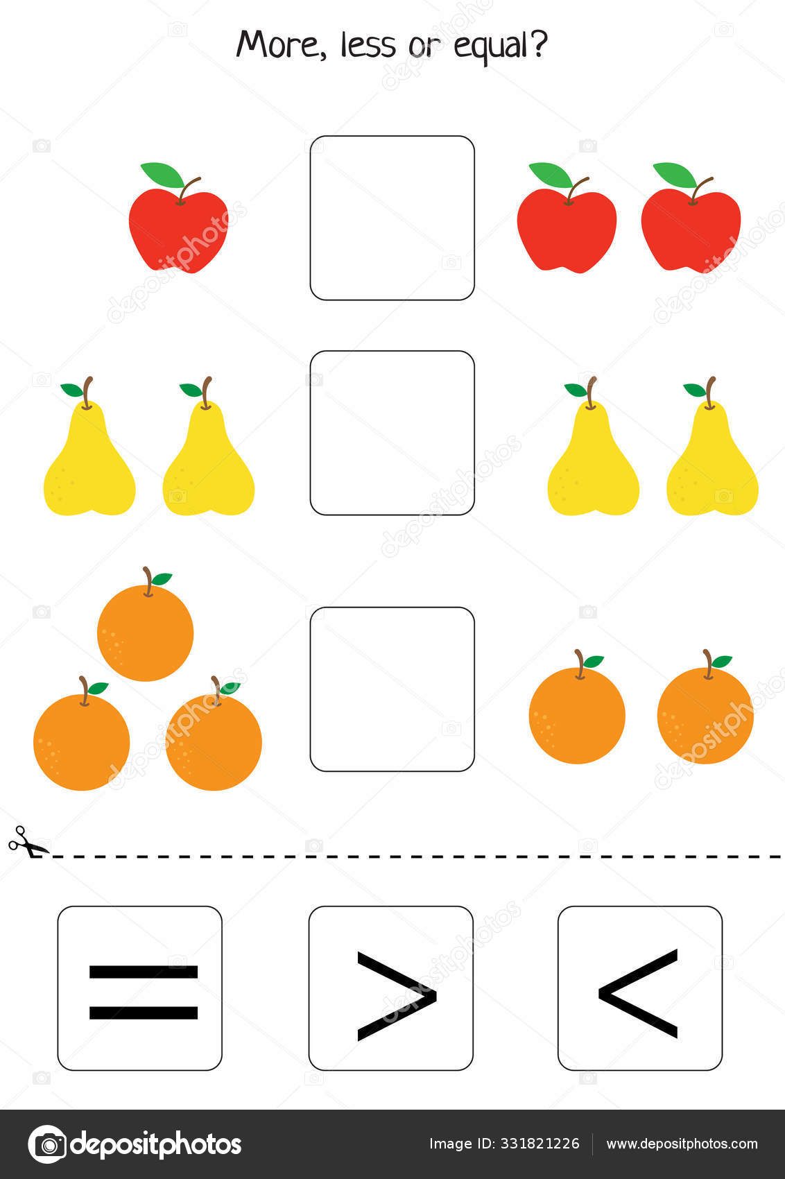 More Or Less Or Equal. Counting Game. Set Of Fruits. Comparison For Kids Stock Vector Image By ©Milya24 #331821226