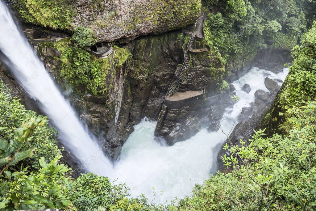 Waterfall Pailon del Diablo (Devil's Cauldron) in the Andes moun