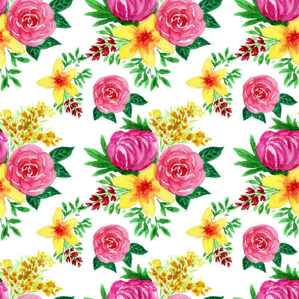 Beautiful seamless floral pattern with watercolor background. Flower vector illustration — Stock Photo, Image