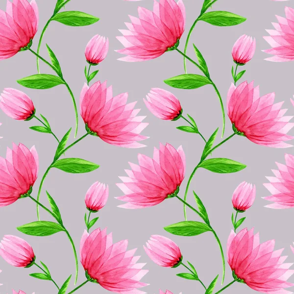 Flores rosadas acuarela dibujado a mano patrón sin costura —  Fotos de Stock
