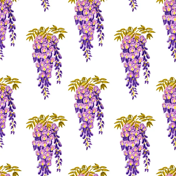 Padrão sem costura flores wisteria marcador pintado — Fotografia de Stock