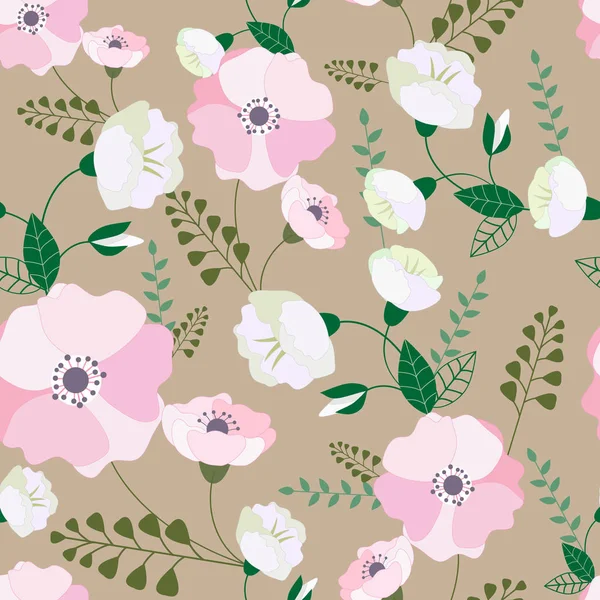 Flores rosas y blancas textura vector patrón sin costuras — Vector de stock