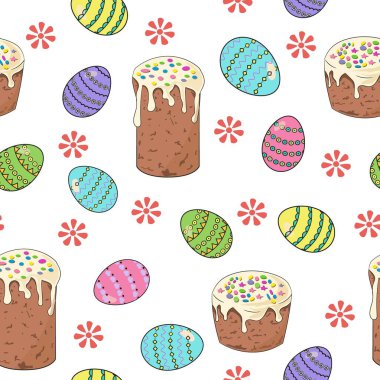 Paskalya desensiz pastalar ve yumurta vektör çizimi