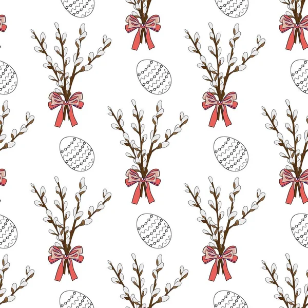 Pussy Willow Vector Seamless Pattern Spring Branches Easter Decorations — Stockový vektor
