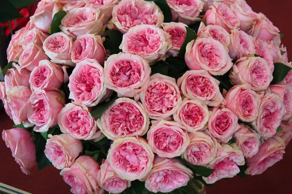 Big Bouquet Pink Roses Close Top View — Stock Photo, Image