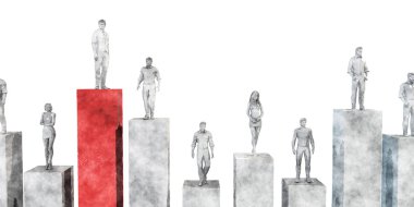 Çubuk grafik üzerinde duran insanlar