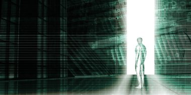 Teknoloji Portal önünde duran adam