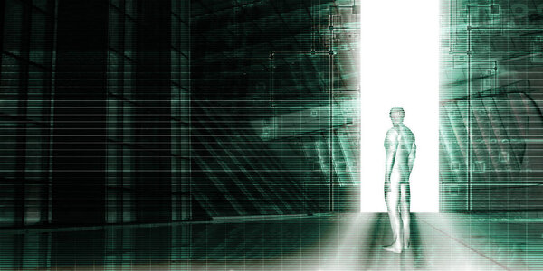 Человек стоит перед технологиями
