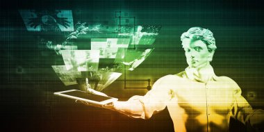 Adam Holding Tablet konsept sanat