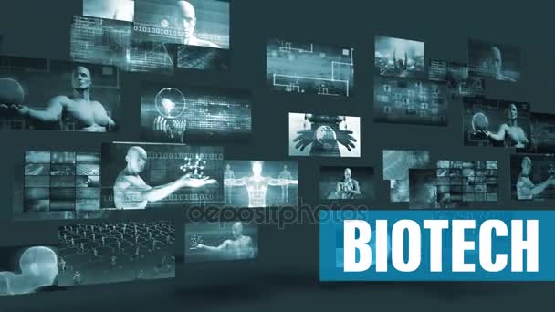 Biotech teknik med rörliga skärmar videovägg bakgrunden slingor — Stockvideo