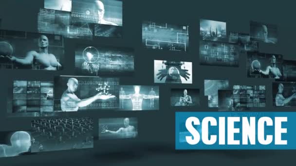 Wetenschap technologie met bewegende schermen Video muur achtergrond Looping — Stockvideo