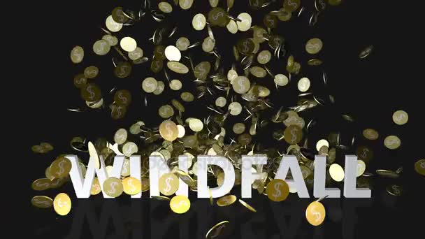 Concetto Windfall con monete d'oro che cadono dal cielo — Video Stock