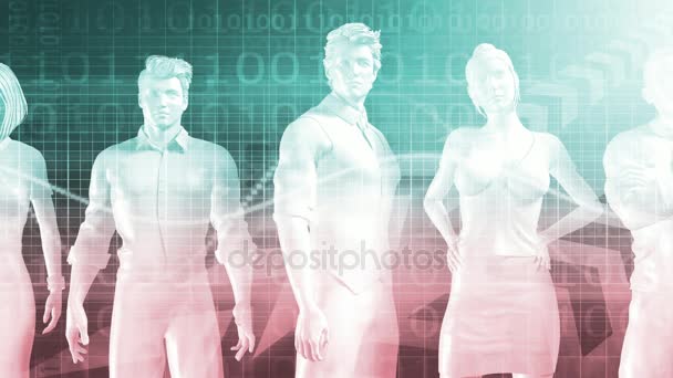 Confident Successful Business Team Standing on Technology Background
