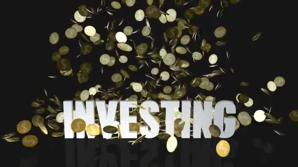 Conceito de investimento com moedas de ouro caindo do céu — Vídeo de Stock