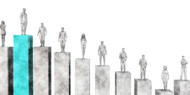 Çubuk grafik üzerinde duran insanlar