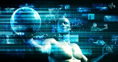 Dünya Teknoloji arka plan ile tutan adam