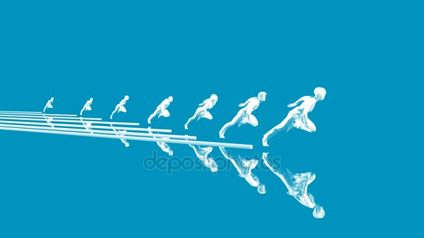 Femme d'entreprise par rapport aux hommes dans une course concept d'affaires 