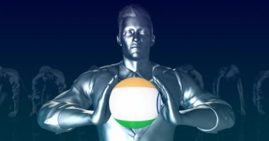Man Holding Flag of India as Global Sphere