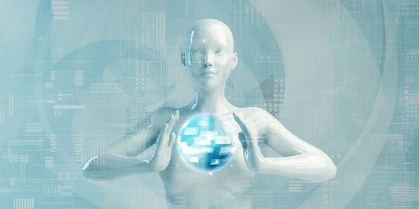 Kvinnlig robot som använder digitala lösningar — Stockfoto