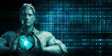 Business Man Holding Globe Gelecek Teknoloji Teması Konsepti