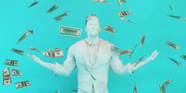 Kafkasyalı Adamıyla Gökten Para Düşüyor — Stok fotoğraf