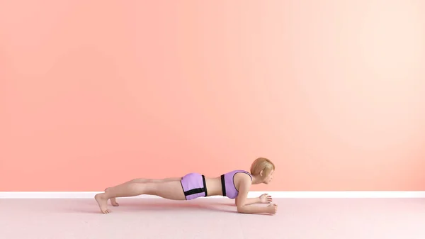 Dolphin Plank Yoga Pose Female Woman Demonstration Concept — Stock Photo, Image